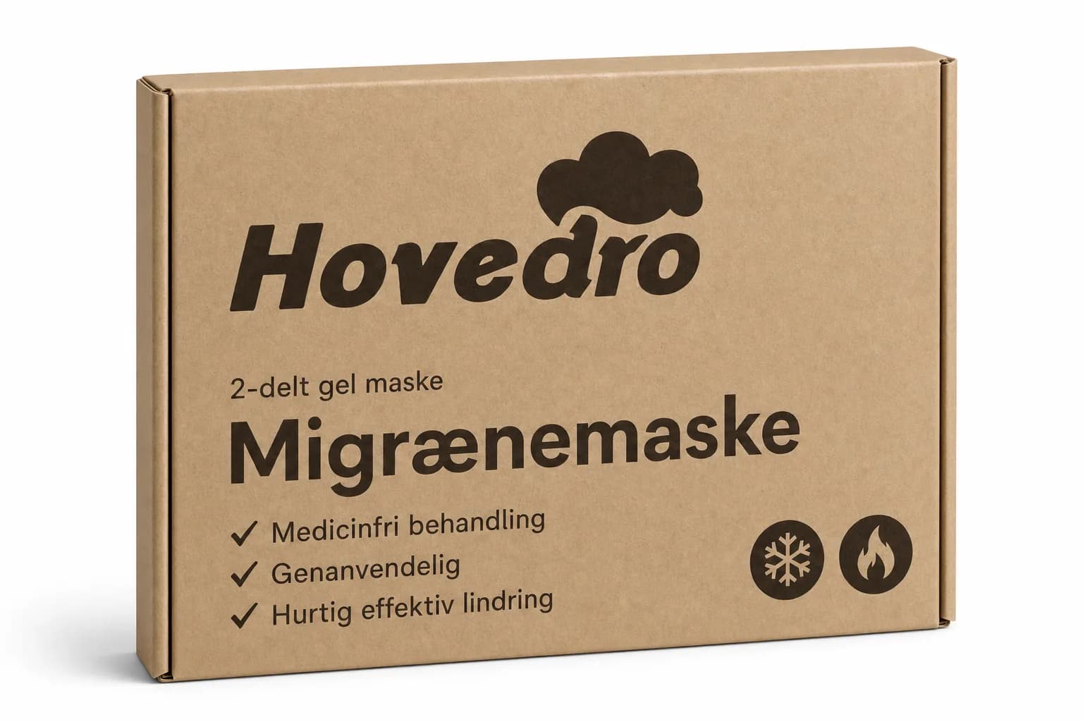 Emballasje til Hovedro migrenemaske sett skrått forfra